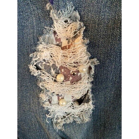 #21 Rue21 Embellished Flag Jeans Rhinestone/Pearls Sz. 5/6 Juniors - Picture 3 of 5